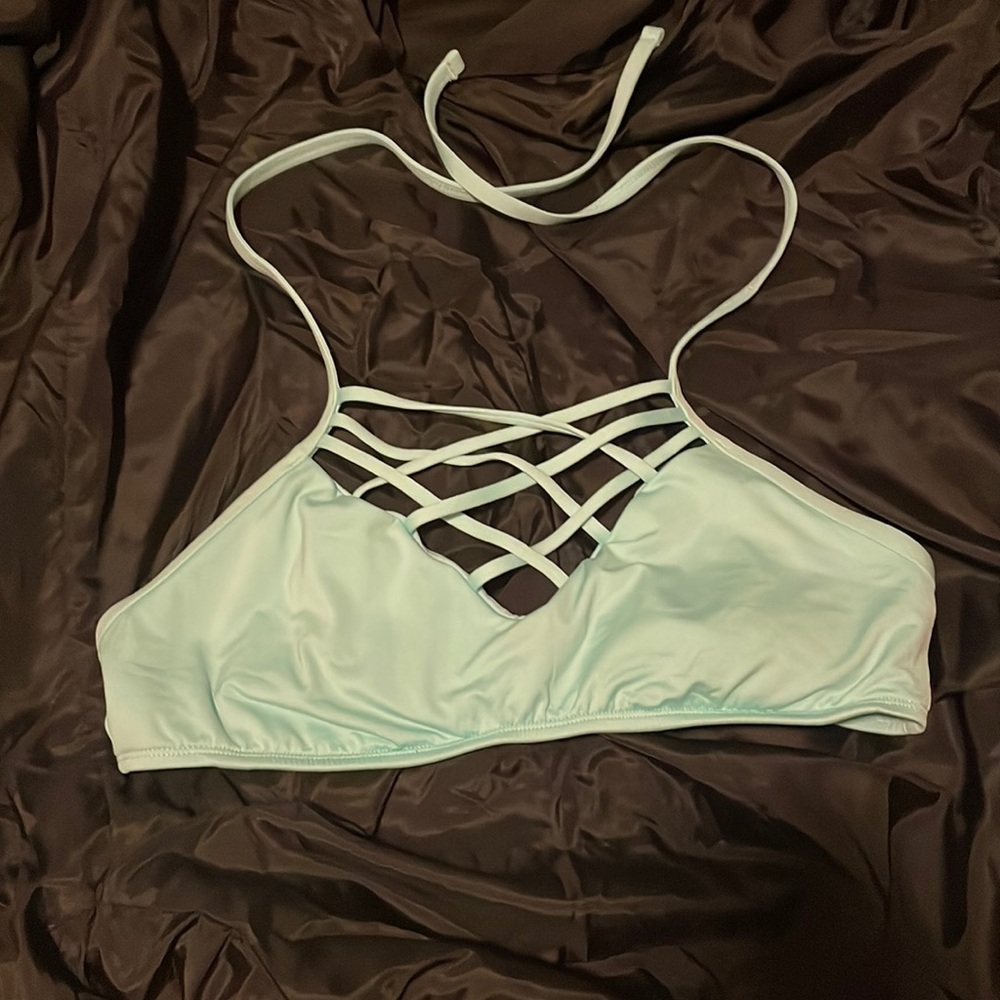 teal crossed bathing suit top